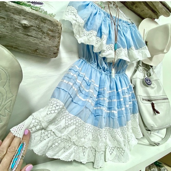 60s/70s ruffles for days Dreamy off the shoulder prairie/country/beach dress - Picture 2 of 8